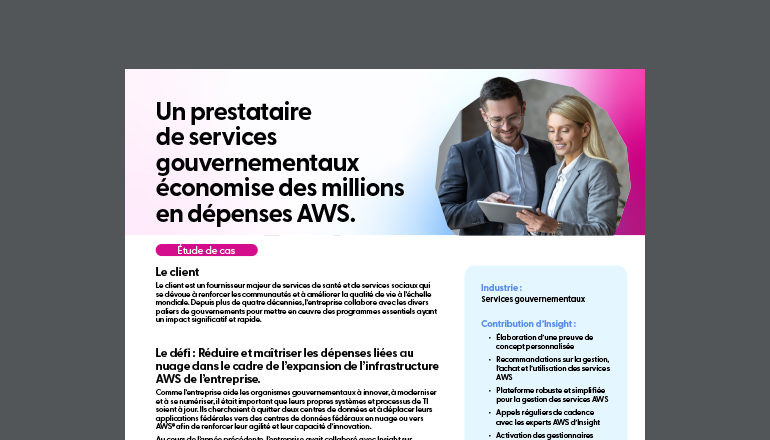Article Un prestataire de services gouvernementaux économise des millions en dépenses AWS Image