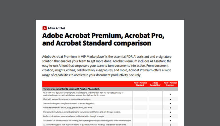 Article Adobe Acrobat Premium, Acrobat Pro, and Acrobat Standard Comparison Image