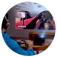 Male playing game on console