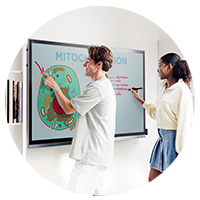 Students using touchscreen television