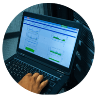 Man using touch screen on laptop