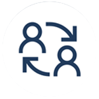 Two stick figures with arrows between demonstrating a cycle.