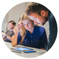 Developers testing applications on mobile devices