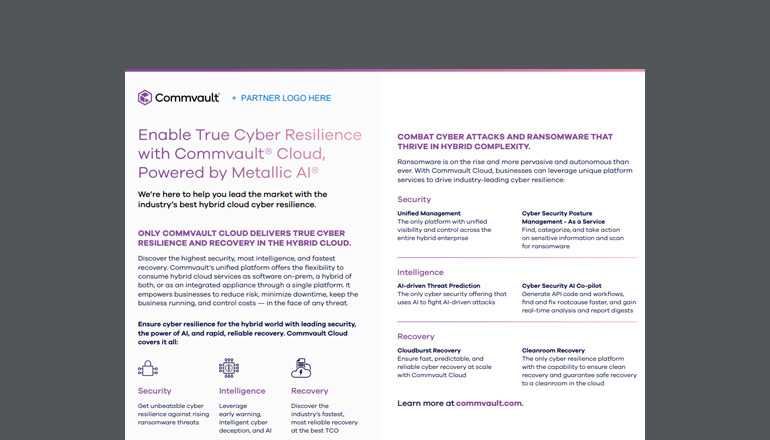 Article Enable True Cyber Resilience With Commvault Cloud, Powered by Metallic AI  Image