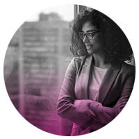 Businesswoman looking out window. Business continuity planning, 