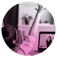Student rasing hand in remote learning classroom