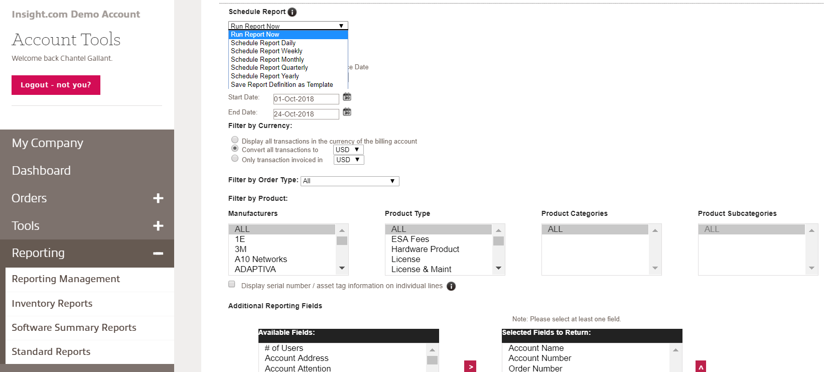 Account tools dashboard in myInsight