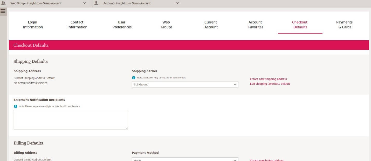 Checkout default in myInsight