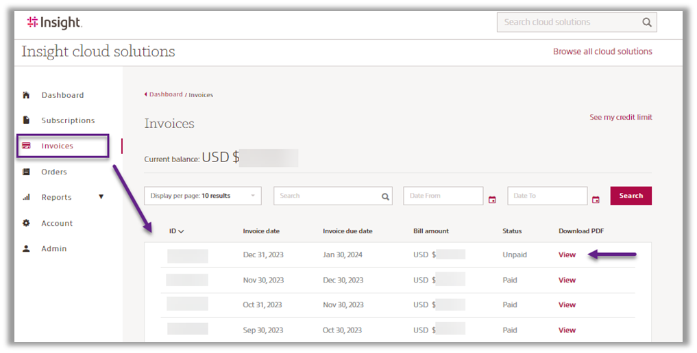 Invoice screenshot