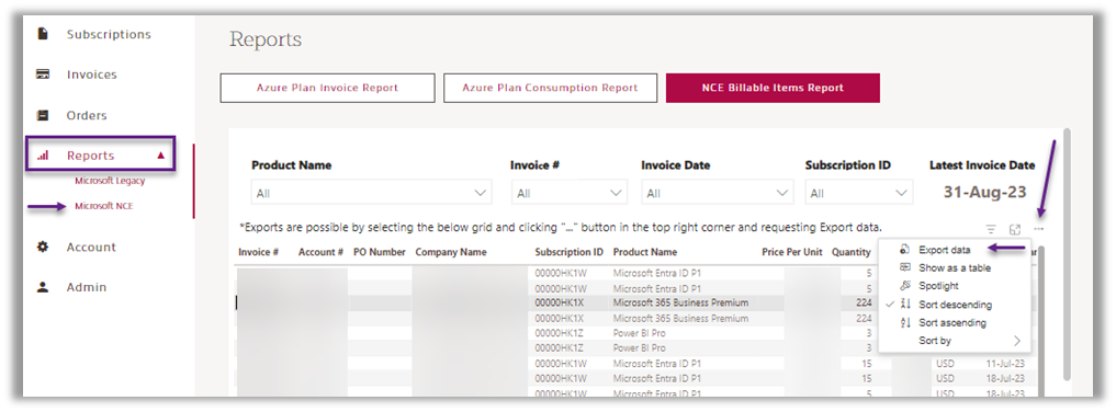 Invoice screenshot