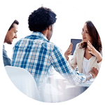 3 business people analyzing service in their business.
