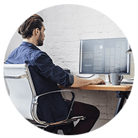 Remote worker working at his desktop computer