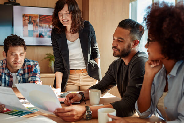 Manager explains new concept in business meeting