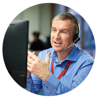 Services representative on phone with client