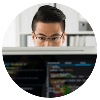 Potential job candidate shows technical skills with code on computer
