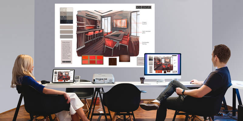 Epson projector displaying design architecture