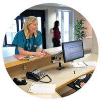 Ergotron monitor arm at nurse's station