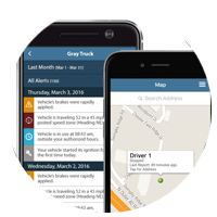 FleetSharp mobile phone apps displayed on three phones