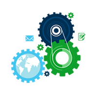 Automate icon with gears turning a globe.
