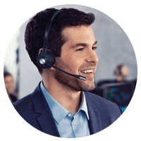 Business man using Jabra headset Engage