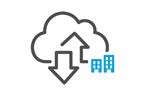 Illustration of a cloud with arrows pointing upwards and downwards and a small Business below