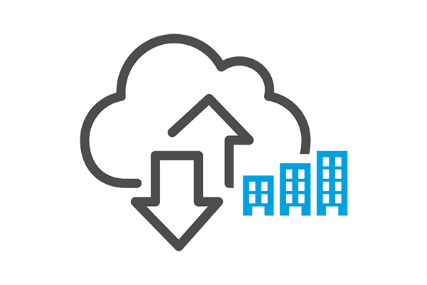 Illustration of a cloud with arrows pointing upwards and downwards and a medium Business below