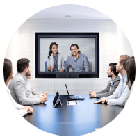 Team having a meeting online