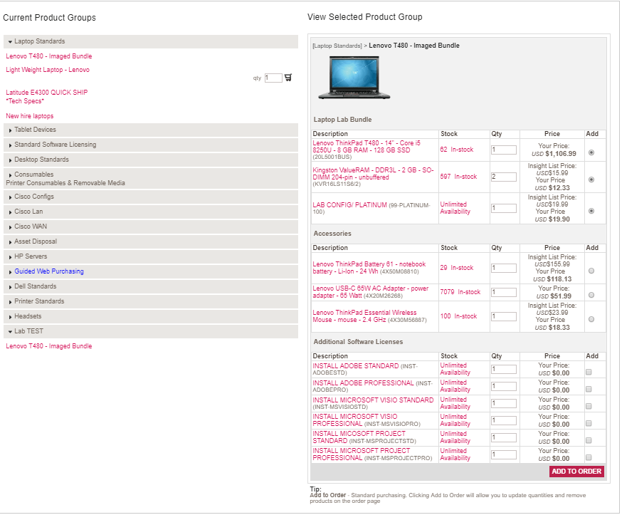 Product groups dashboard