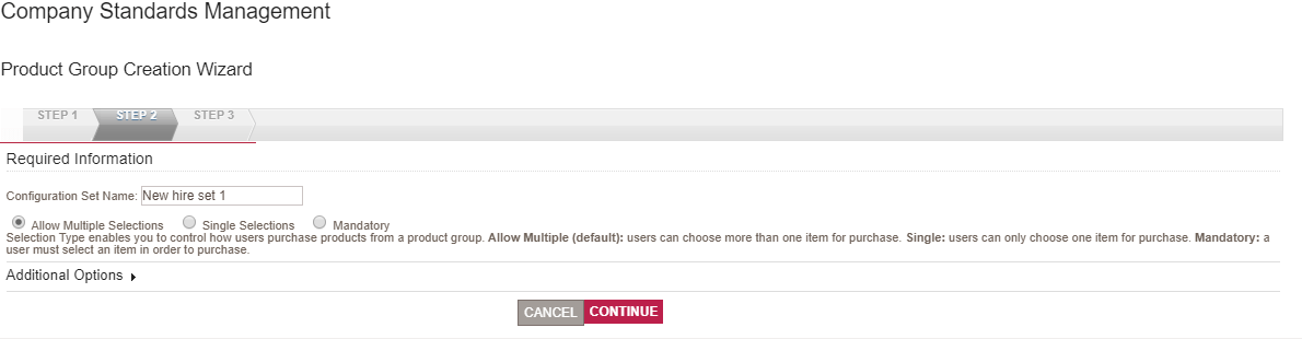 Step 2 of the product group creation wizard found in company standards manager of myInsight