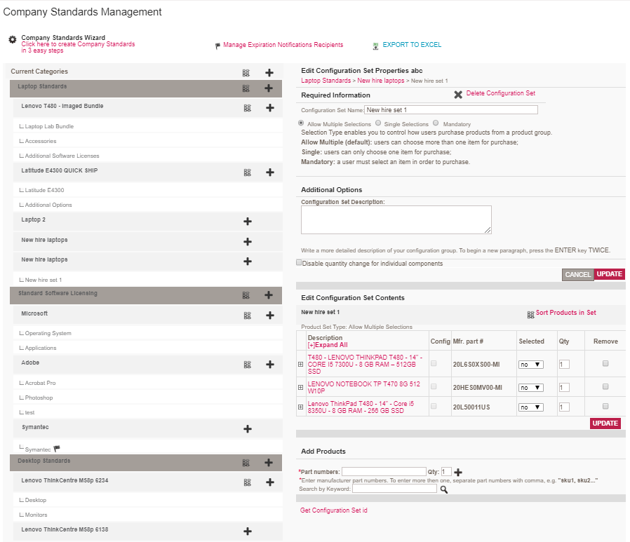Legacy view of company standards dashboard available in myInsight