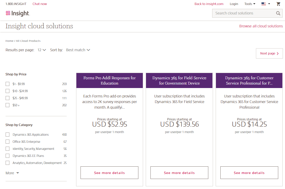 Cloud product page