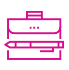 Illustrated icon of pen and briefcase