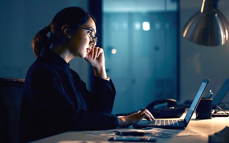 Disaster recovery Woman working at the office