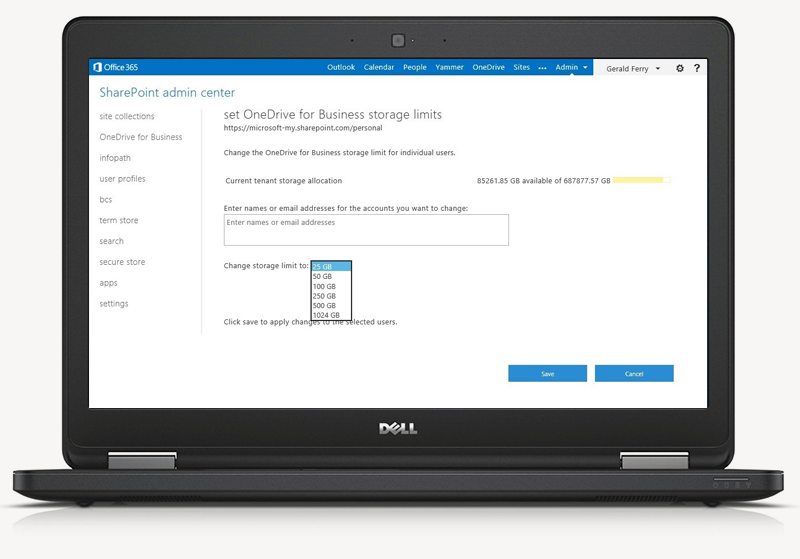 Identify, monitor, and protect sensitive information Notebook computer displaying office 365 Admin Center with OneDrive