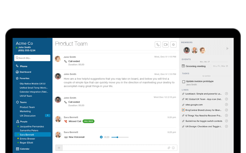 RingCentral Glip RingCentral Glip software displayed on notebook mock