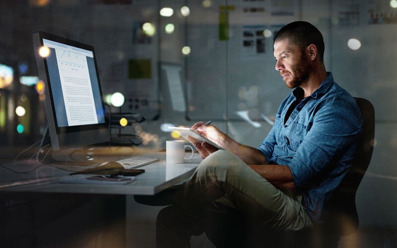 Web and cloud defense Man working on computer