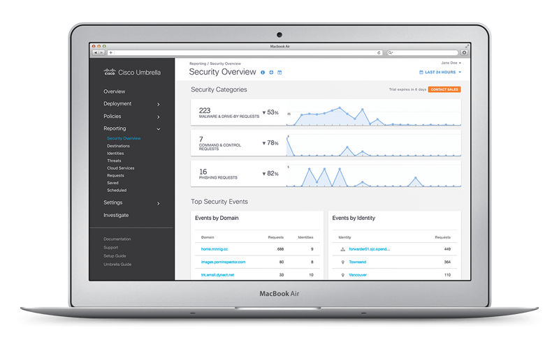 Industry's first secure internet gateway to the cloud Cisco Umbrella product screen-grab on laptop device