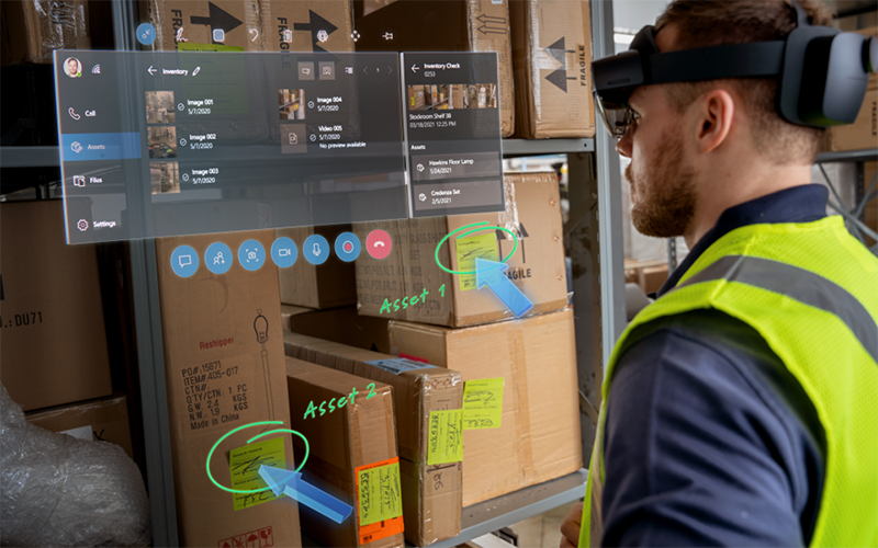 Microsoft HoloLens mixed reality headset Engineers using Microsoft Hololens headset