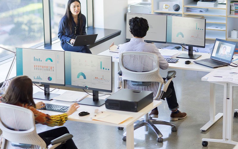 Open-plan office with HP devices