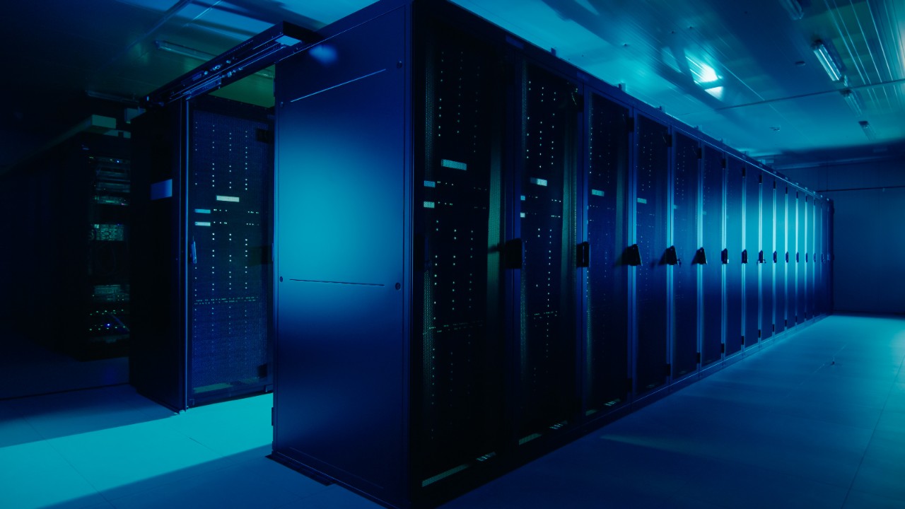 Data Center With Rows of Rack Servers