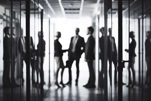 Mimecast Zone 2 - protection from the inside out Business colleagues chatting in office corridor