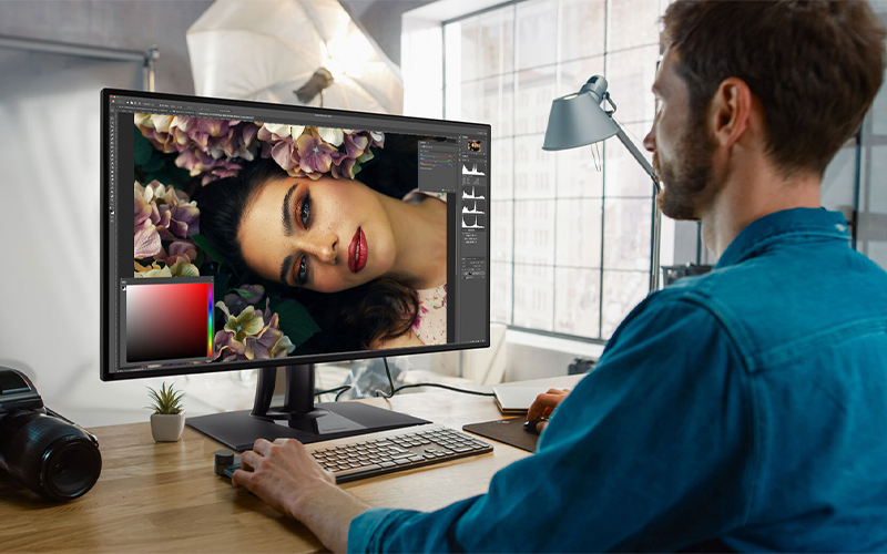 ViewSonic VP2468 monitor delivers coloured graphic experience Viewsonic monitors on a desk.