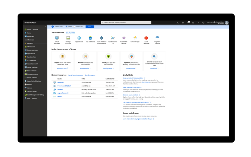 Expand your existing IT with Azure Azure dashboard screenshot