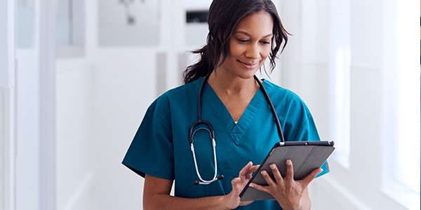 Medical staff review patient data