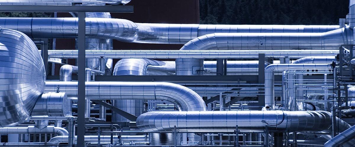 silver piping in a industrial factory
