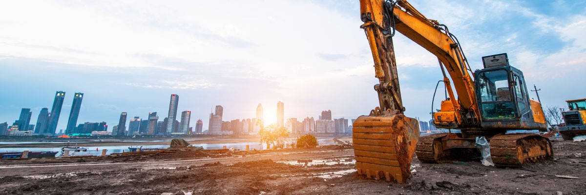 View of excavator heavy machinery being used on-site