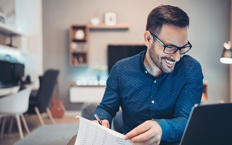 Business professional using teleconference to talk to team remotely. Telecommute, Office 365 applications.