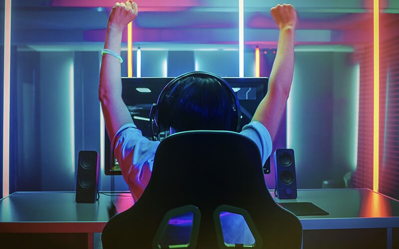 The future of esports Man playing using gaming pc