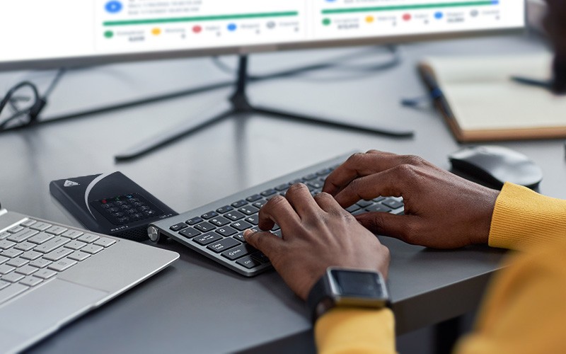 Professional working on desktop