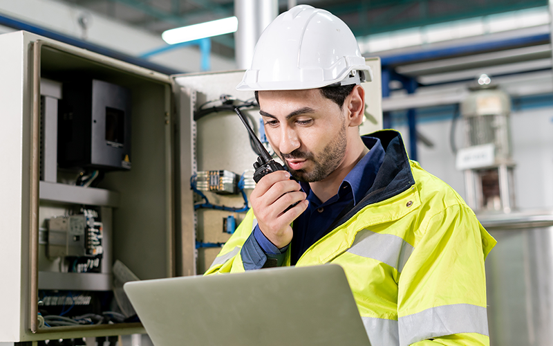 Worker using laptop